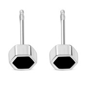 Black Onyx Hexagon Silver Stud Earrings, e373st